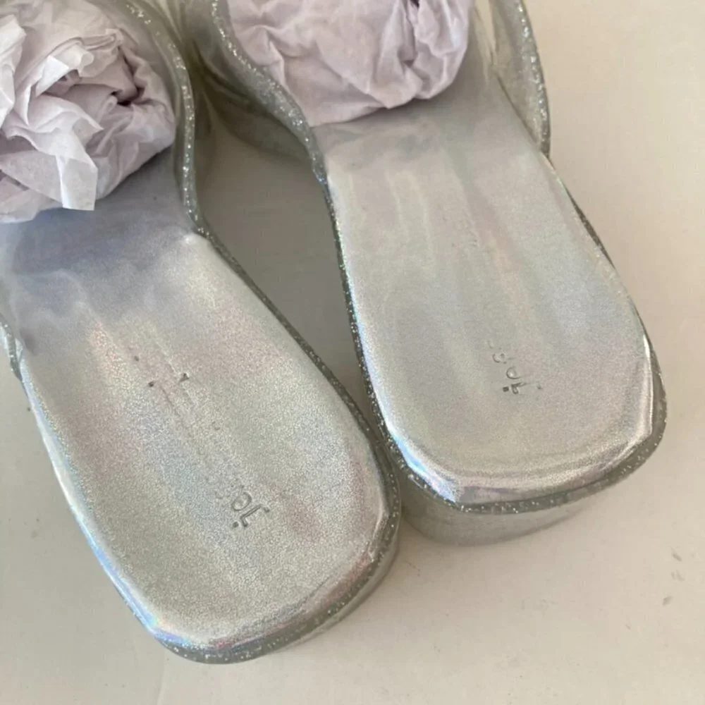 Jeffrey Campbell Silver Glitter Platform Slide Sandals